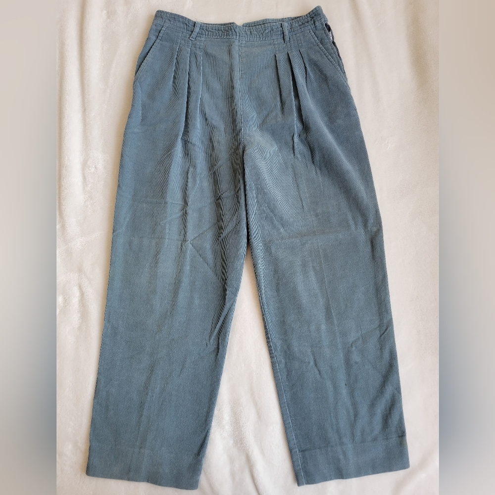 Vintage Women's Gloria Vanderbilt Blue Gray Corduroy Pants Size 16 Petite